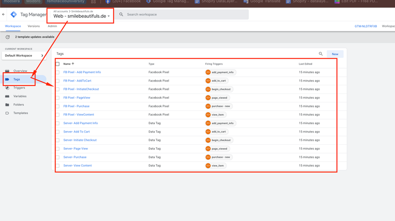 GTM browser-side tag setup for all required e-commerce events