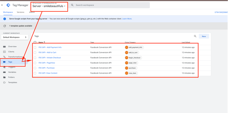 GTM server-side tag setup for all required e-commerce events
