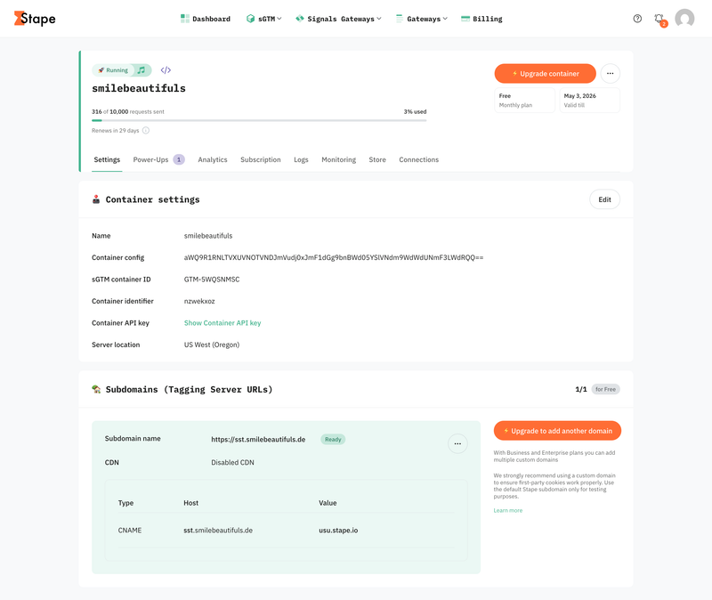 Stape.io setup with first-party tracking for improved data accuracy
