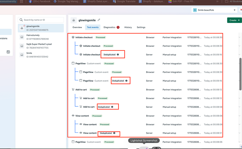 All events firing with deduplication inside Meta Events Manager