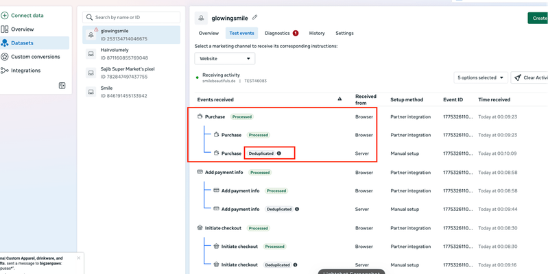 Browser and server events deduplicated successfully