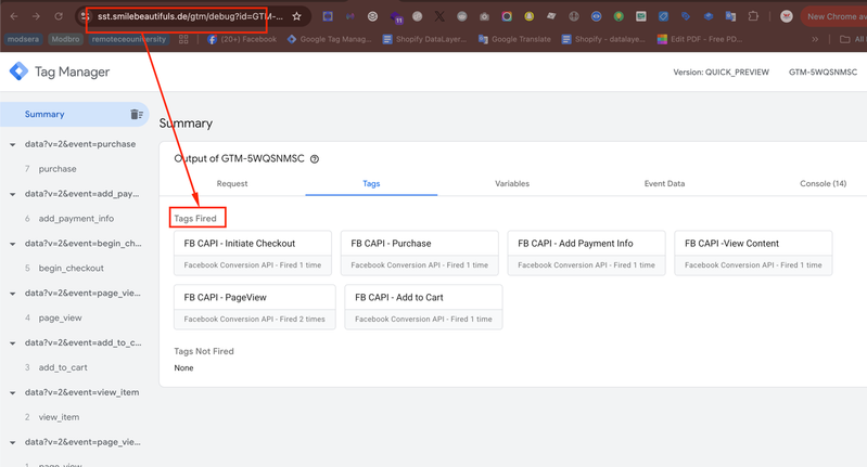 Events firing correctly inside GTM preview mode